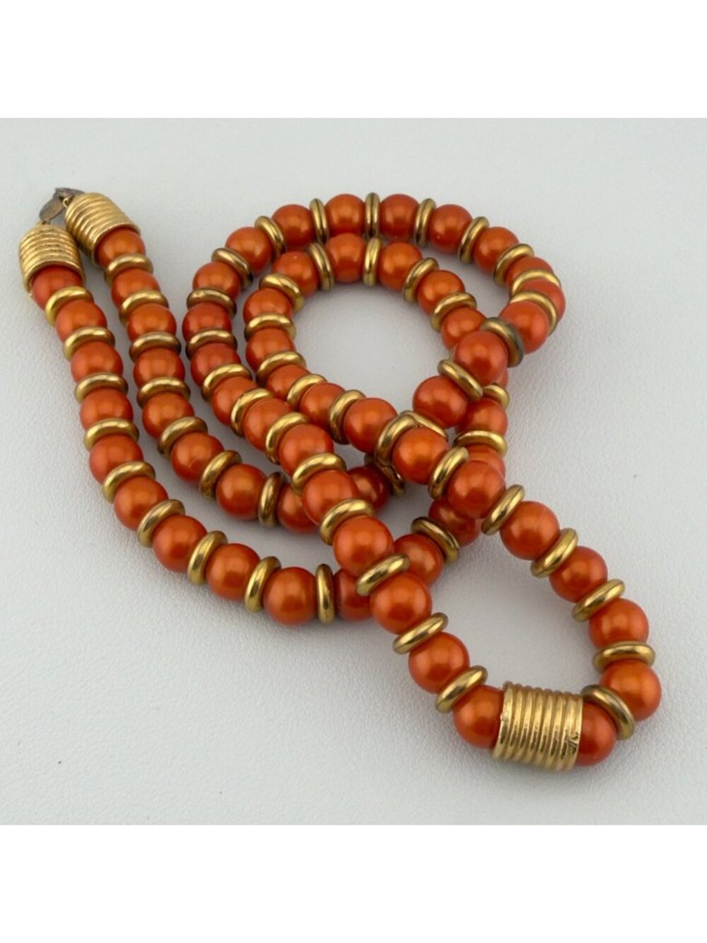 Alexis Kirk Vintage Beaded Necklace Orange Gold Tone Acrylic 28"